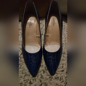 Vaneli Navy Croc-Embossed Heels